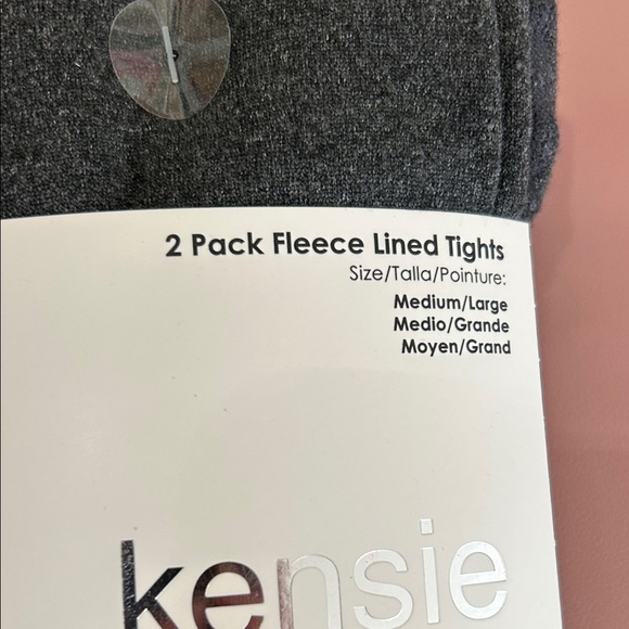 Kensie 2 pack Charcoal and Black Fleece Lined Tights M/L - Picture 3 of 5